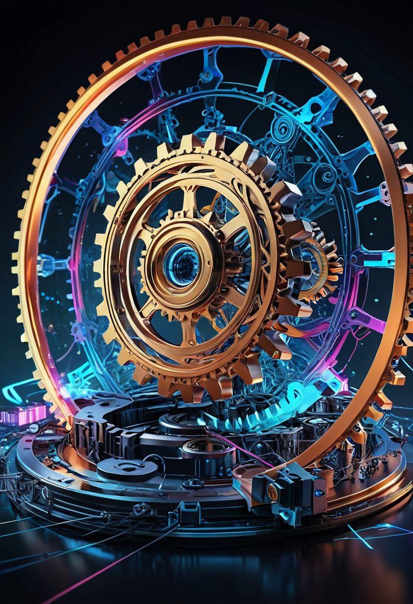 An intricate digital illustration of a modern web intertwining with gears and cogs, symbolizing complex advanced web solutions. The centerpiece is a dynamic CPARS (Contractor Performance Assessment Reporting System) interface glowing with data points and analytics, surrounded by futuristic holographic elements. Incorporate a sense of progress and technology with a clean and appealing aesthetic. vibrant colors. futuristic. 3D elements.